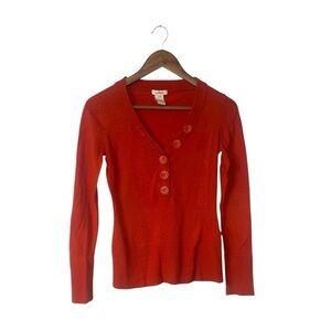 Sundance Burnt Orange Button Long Sleeve Top Sweater Rabbit Hair Cotton Size XS